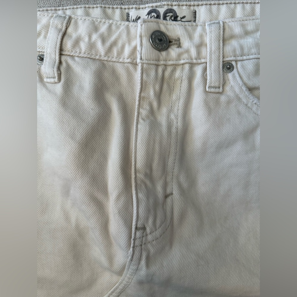A1-#12 Free People High Waisted Coconut Denim Skirt Asym. Raw Hem Off White - Picture 13 of 15